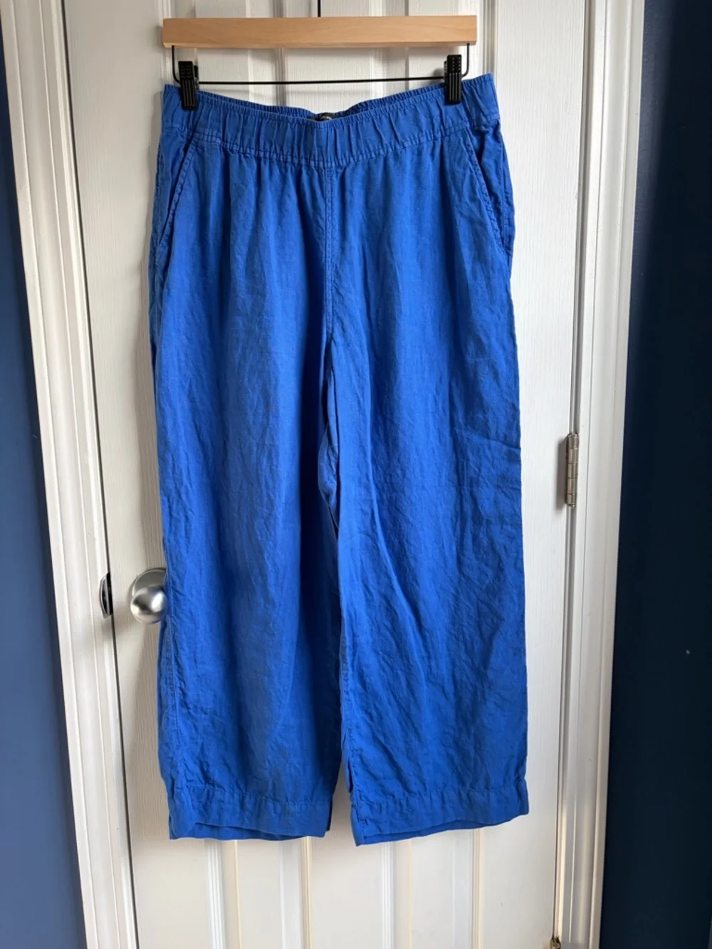 Tahari 100% Linen Blue Wide Leg Pants Size L Elastic Waist Lightweight Summer - Picture 1 of 7